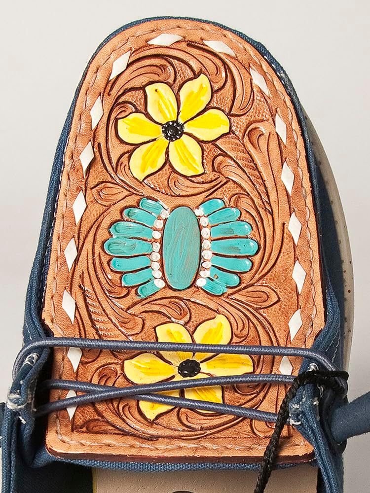 American Darling Hand tooled, carved genuine leather trim lightweight shoe footwear, slip on| Tooled Footwear