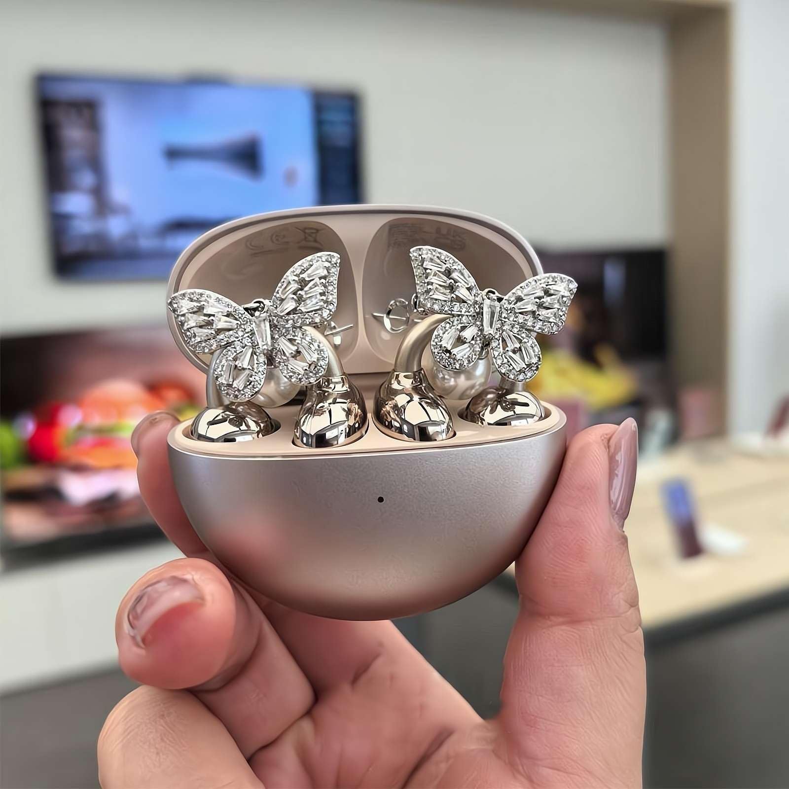 Auriculares de clip para joyería, auriculares inalámbricos Bluetooth, con lazo de mariposa y aret para mujer