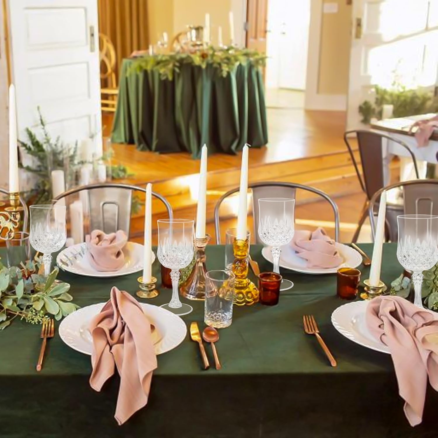 48 Pack Wine Glasses,Transparent Plastic Wine Glasses,Vintage Plastic Goblets for Parties,Drinking Glasses Crystal Water Goblets Reusable for Wedding Reception, Grand Event Party Supplies - Image 6