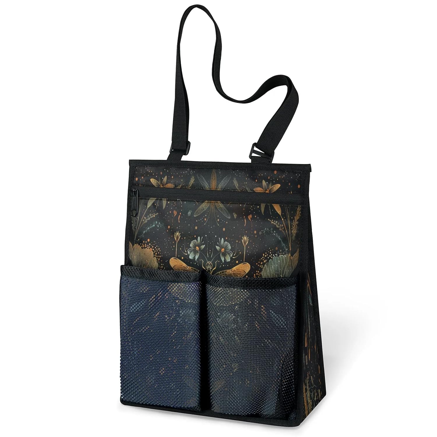 Ourtheme Flowers Dragonfly Portable Shower Bag for Travel Gym Camp Beach Tote Shower Caddy Bags Hanging Toiletry Organizer