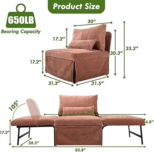 Miniatura 2 de Silla de cama mejorada 4 en 1 a 5 en 1 sofá convertible multifunción con respaldo ajustable, sofá plegable de lino sin montaje, cama otomana para