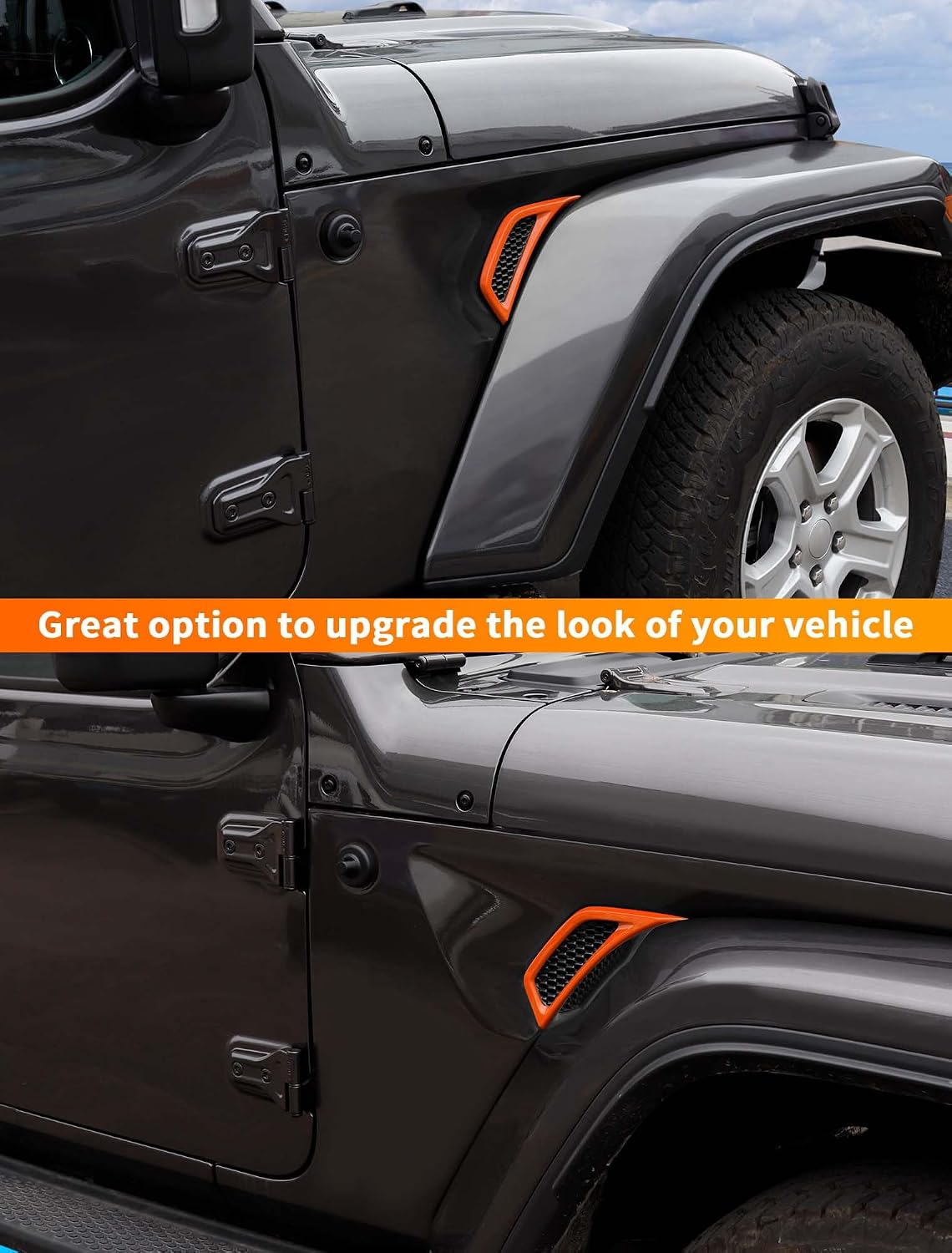 Savadicar 2-Piece Orange Fender Side Vent Accent Trim for Jeep Wrangler JL JLU 4xe & Gladiator JT 2018-Present – Exterior Decorative Upgrade Accessories