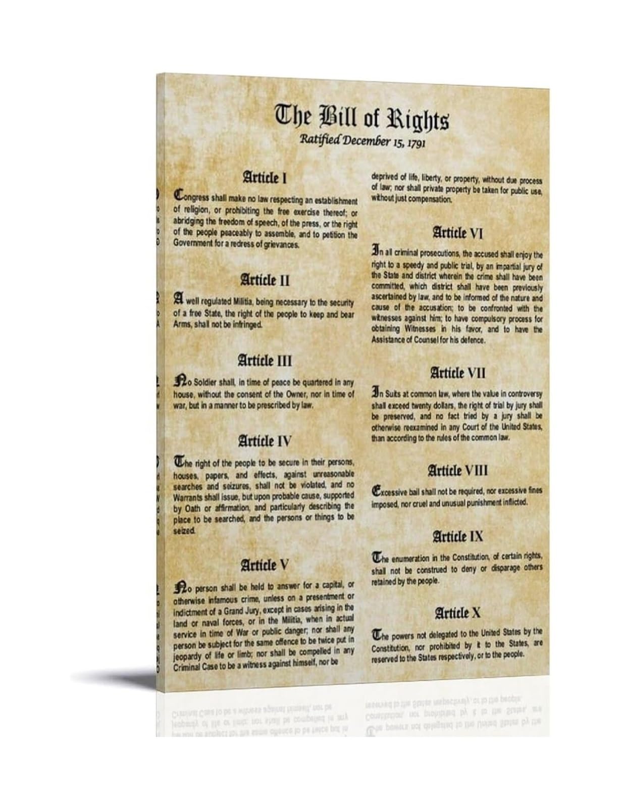 MDBJTCYZN The Constitution & Bill of Rights Poster, Historical Document Educational Chart, Government Classroom School Decor(Framed,16X24inch(40X60cm))