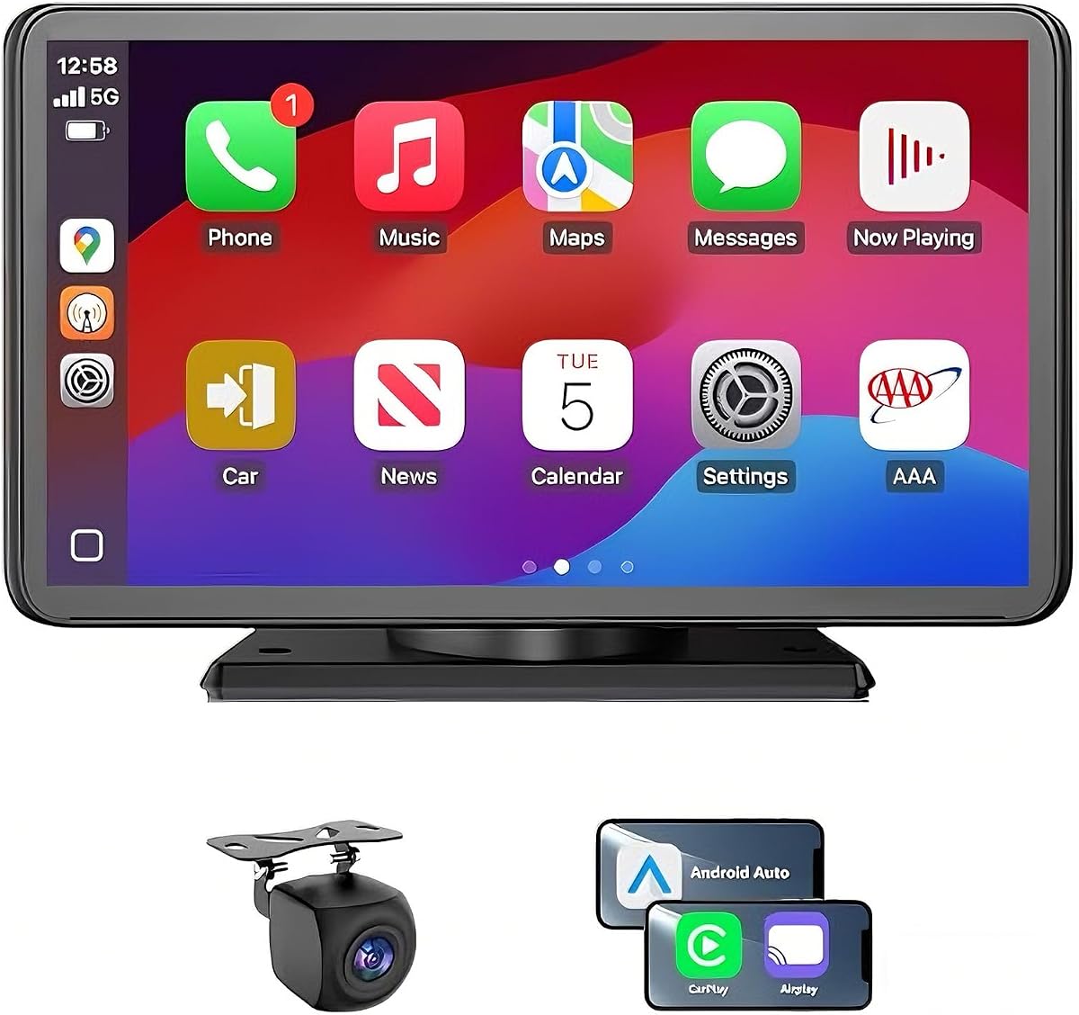 Wireless CarPlay Screen for Car, 7" Android Auto, Backup Camera | Backup camera with night vision, Bluetooth audio, Mirror link, GPS navigation, Voice control, Portable, Fit all vehicles