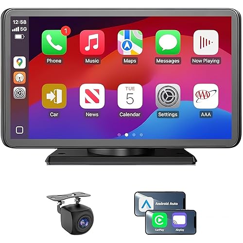 Wireless CarPlay & Android Auto Car Stereo - 7" HD Portable Touchscreen with Bluetooth 5.2, GPS Navigation, Mirror Link, Backup Camera, AUX & FM - Plug & Play for All Vehicles