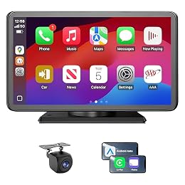 Wireless Apple CarPlay Screen with Fast Auto Connect, 7" Portable Android Auto Display for Car, Backup Camera, Bluetooth Audio, Voice Assistant & GPS Navigation