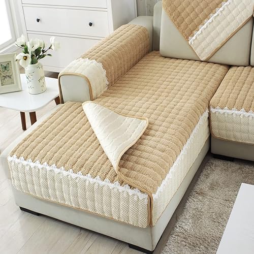 Miniatura 5 de Funda de pana a cuadros para sofá, con bloques de color, funda de sofá modular con encaje antideslizante, protector de muebles para perros, mascotas