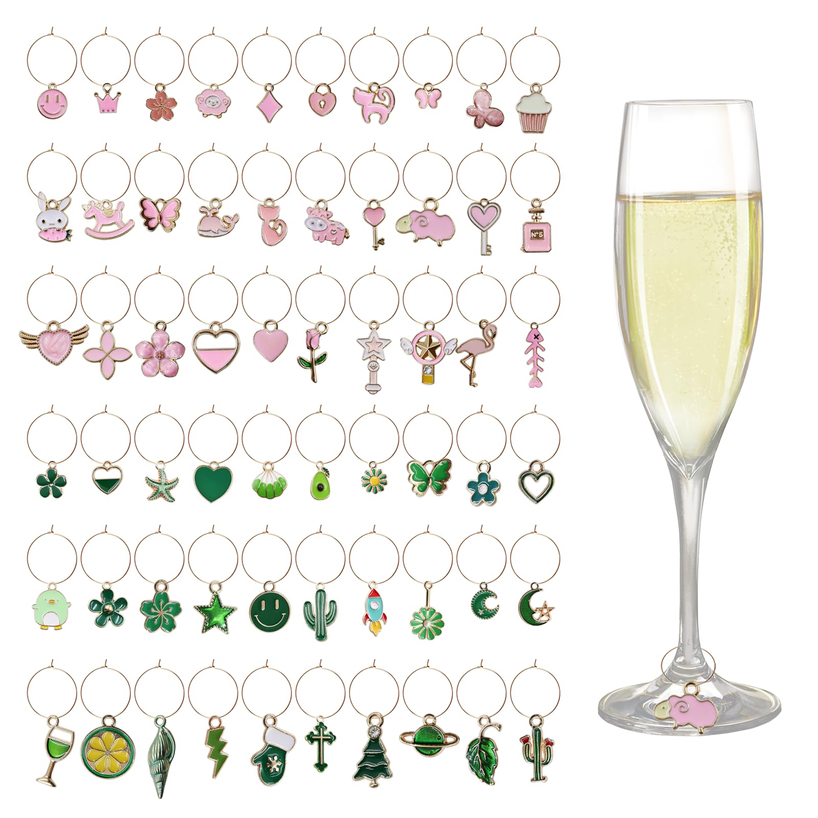 INNAL 60 Pcs Wine Glass Charms Wine Charms for Stem Glasses Wine Charms for Glasses Drink Markers Tags Wine Glass Tags for Stem Glasses Wine Party Decorations
