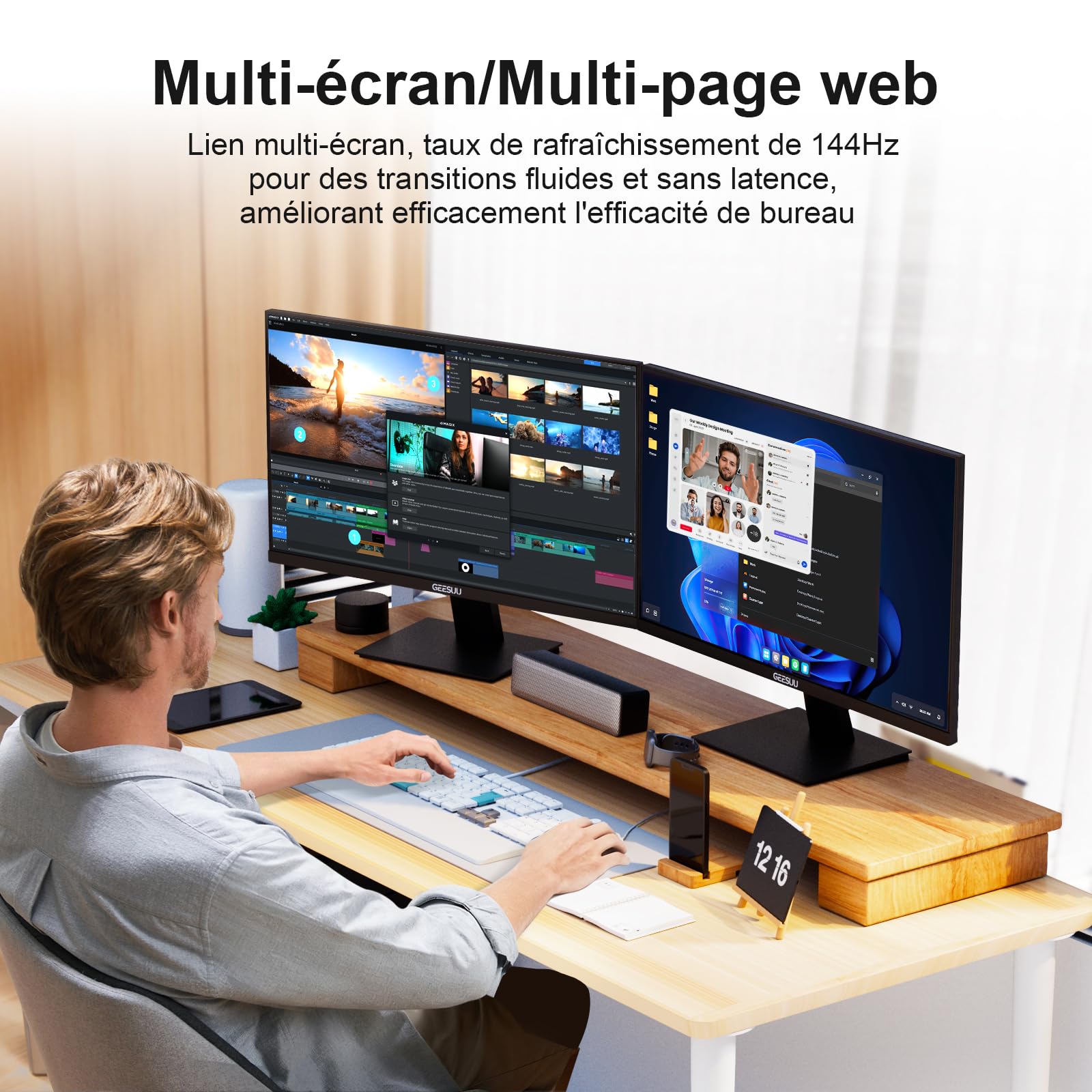 Ecran PC 27 Pouces, FHD 144Hz Moniteurs Gaming, VA Eye Care Screen, 99% sRGB, VESA 75x75mm, HDMI 2.0 & DP 1.4