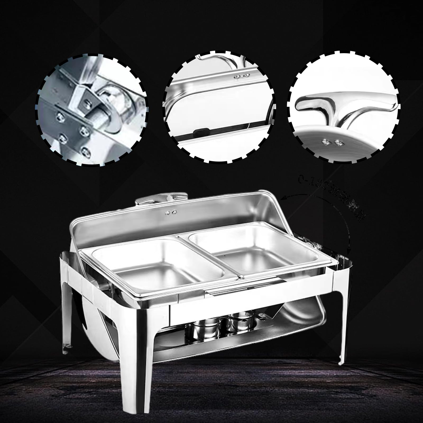 Chafing Dish Buffet Set Calefacción Y Aislamiento Set De Cinco Piezas con Comida Y Agua Bandeja Cubierta Quemador 9L Rectangular con Vidrio De Visualización para Cafetería,Six