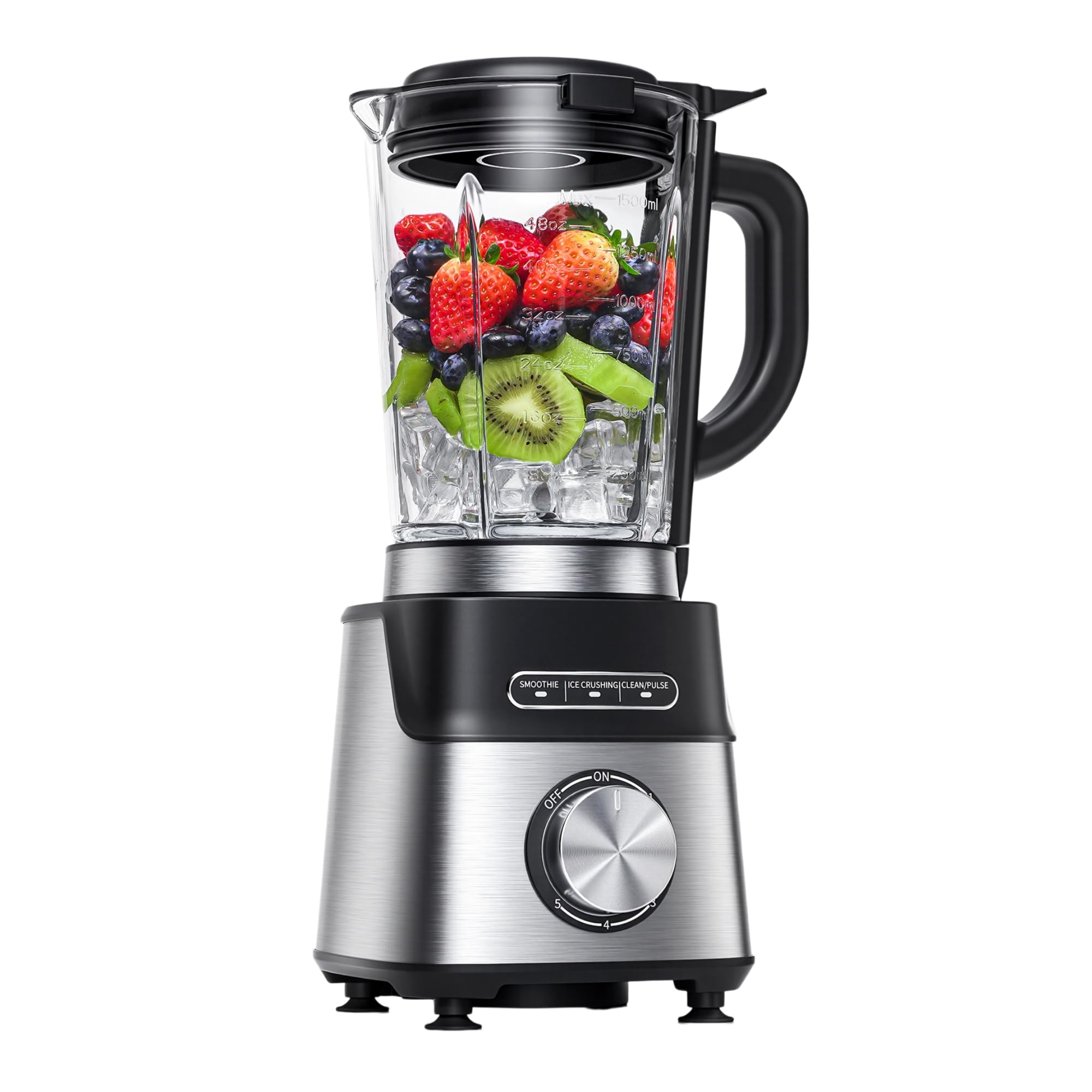 AMZCHEF Standmixer Glas, Standmixer Smoothie Maker 1200W, 1,5L hitzebeständiger Glasbehälter, 5 Geschwindigkeiten + Smoothie/Ice-Crush/Selbstreinigung, 6 Edelstahlklingen,Sicherheitsverriegelung
