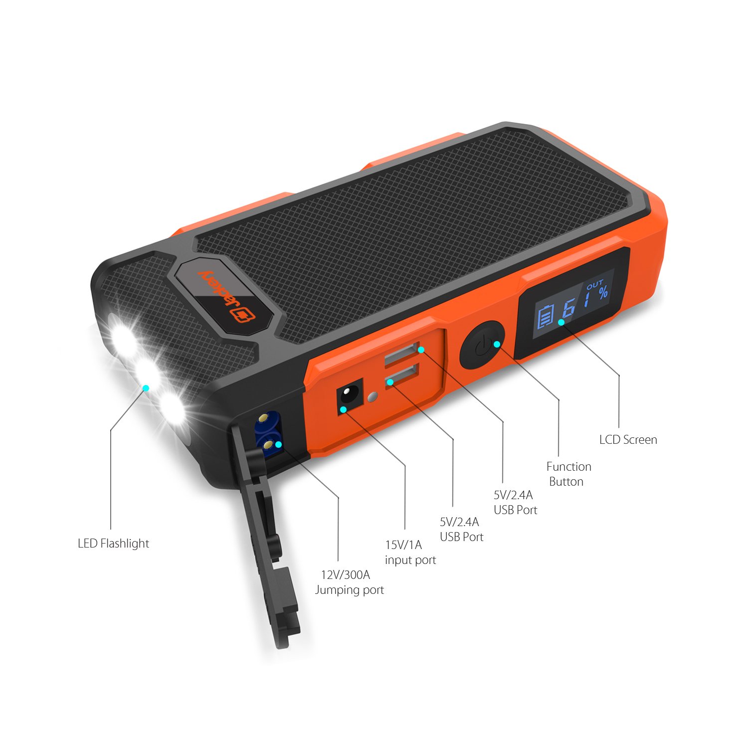 Jackery Spark Powerful 18000 mAh Jump Starter with Highest 800A Peak