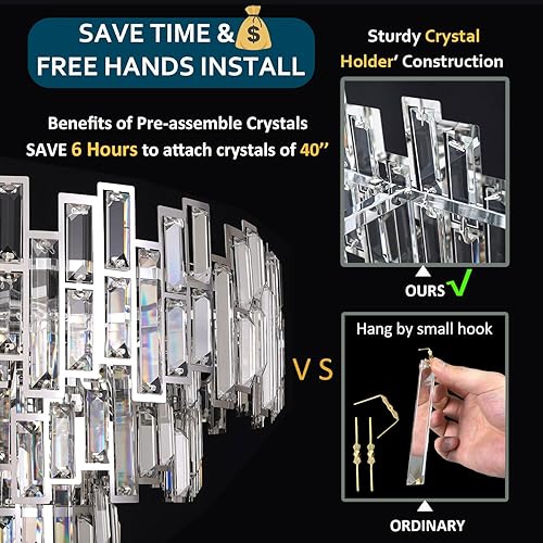 Miniatura 2 de ANTILISHA Candelabros modernos para comedor Rectángulo Cromo Candelabro de iluminación Lámpara colgante de cristal colgante cromado rectangular