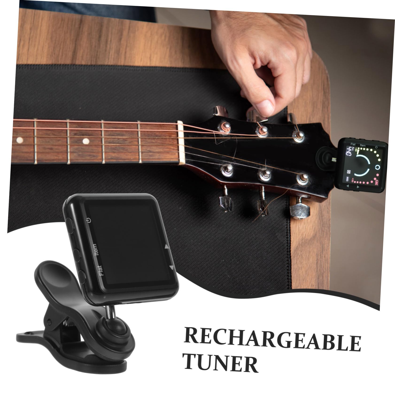 Accordatore Clip per Chitarra Multifunzione Ricaricabile Nero | Tecnologia di Accordatura Avanzata, Abs, per Ukulele e Violino, Accessori per Strumenti a Corda