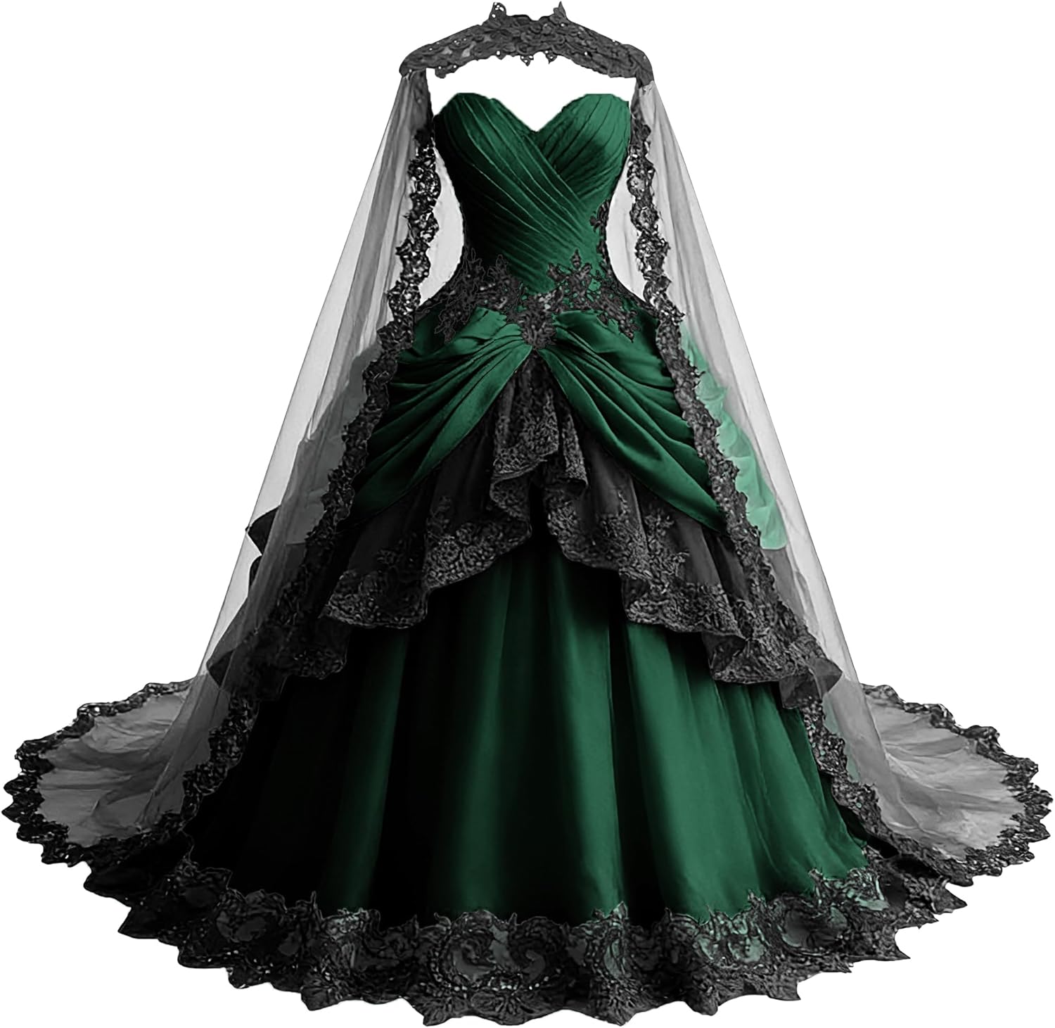 TRHTX Gothic Lace Appliques Wedding Dresses with Train Ruffle Satin Ball Gown Sweetheart Bridal Gown