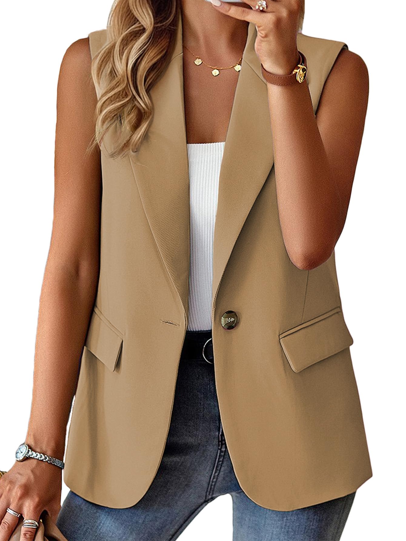 Mina Self 2025 Winter Women's Sleeveless Vest Blazer - Fully Lined Warm Fashion Casual Work Office Outerwear with Pockets