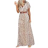 Women Boho Causal Summer Dress Short Sleeve High Waist Maxi Long Dresses 2024 Trendy Dress Beach Vacation Clothing