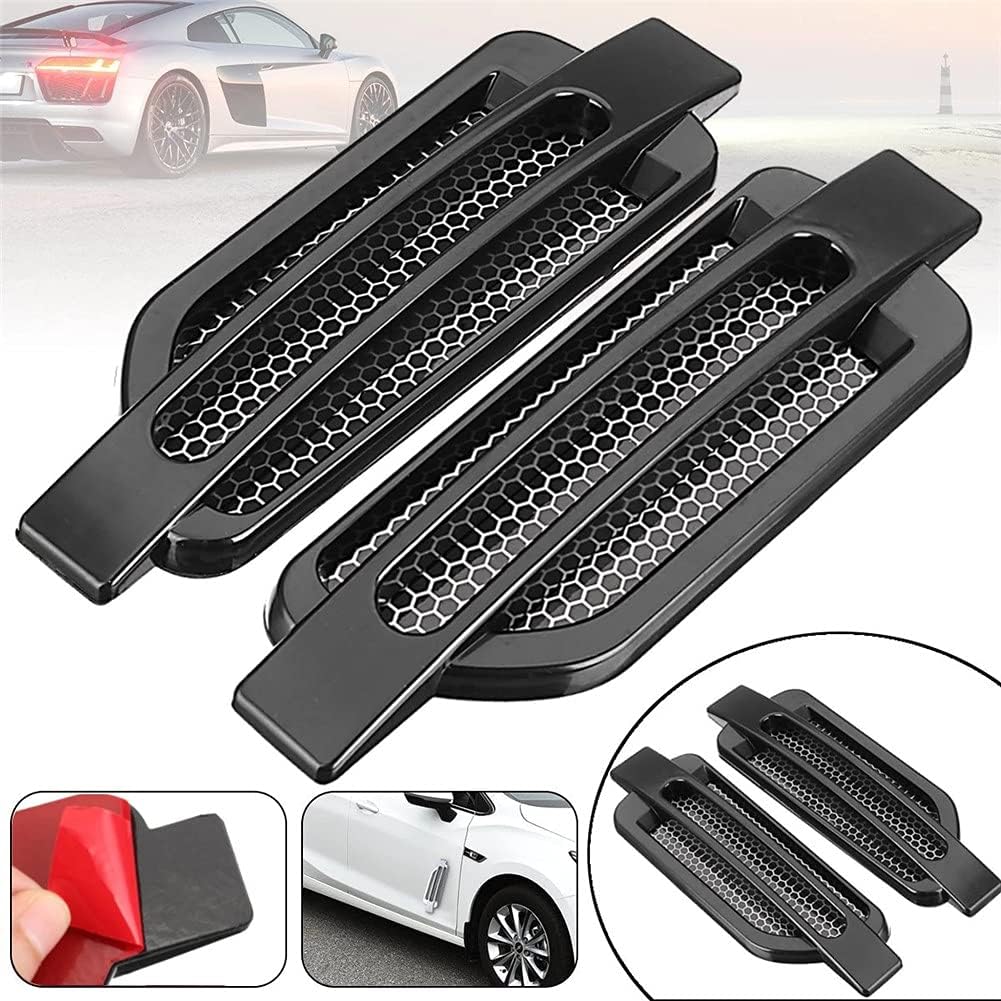 Car Side Airflow Grille,1 Pair Car Air Intakes Exterior Decorative Universal Side Mesh Vent Air Flow Fender Decor Sticker Scoop Bonnet Vent Hood Cover,Black