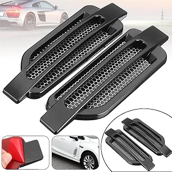Car Side Airflow Grille,1 Pair Car Air Intakes Exterior Decorative Universal Side Mesh Vent Air Flow Fender Decor Sticker Scoop Bonnet Vent Hood Cover,Black
