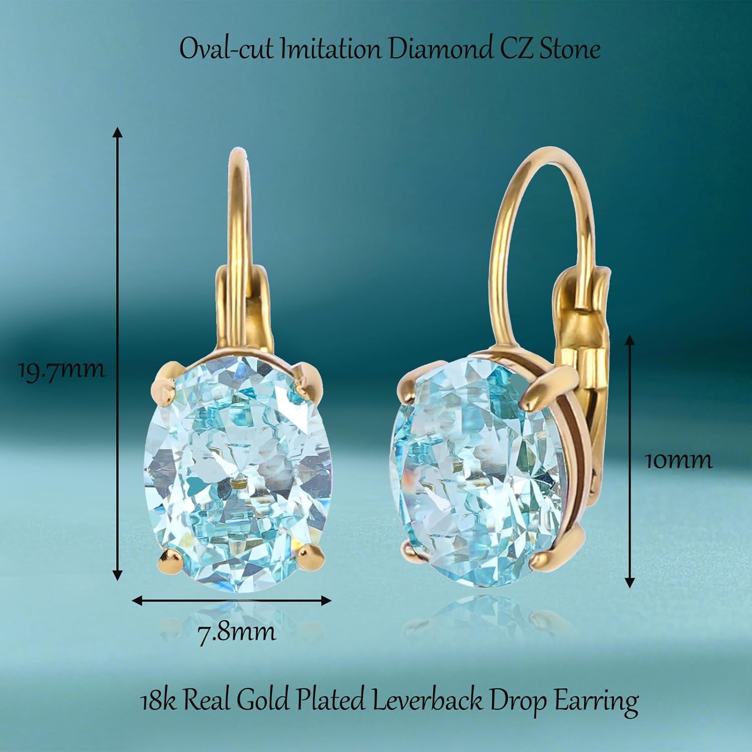 Cut-Oval Birthstone Leverback Earring for Women 18k Gold Electroplated Hanging Lever Drop Earring Oval Synthetic Gemstone CZ Earring Jewelry Birthday Gift for Her