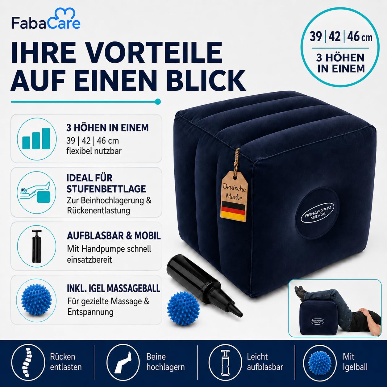 FabaCare Cubo di sollevamento per gambe e palla da massaggio con riccio blu
