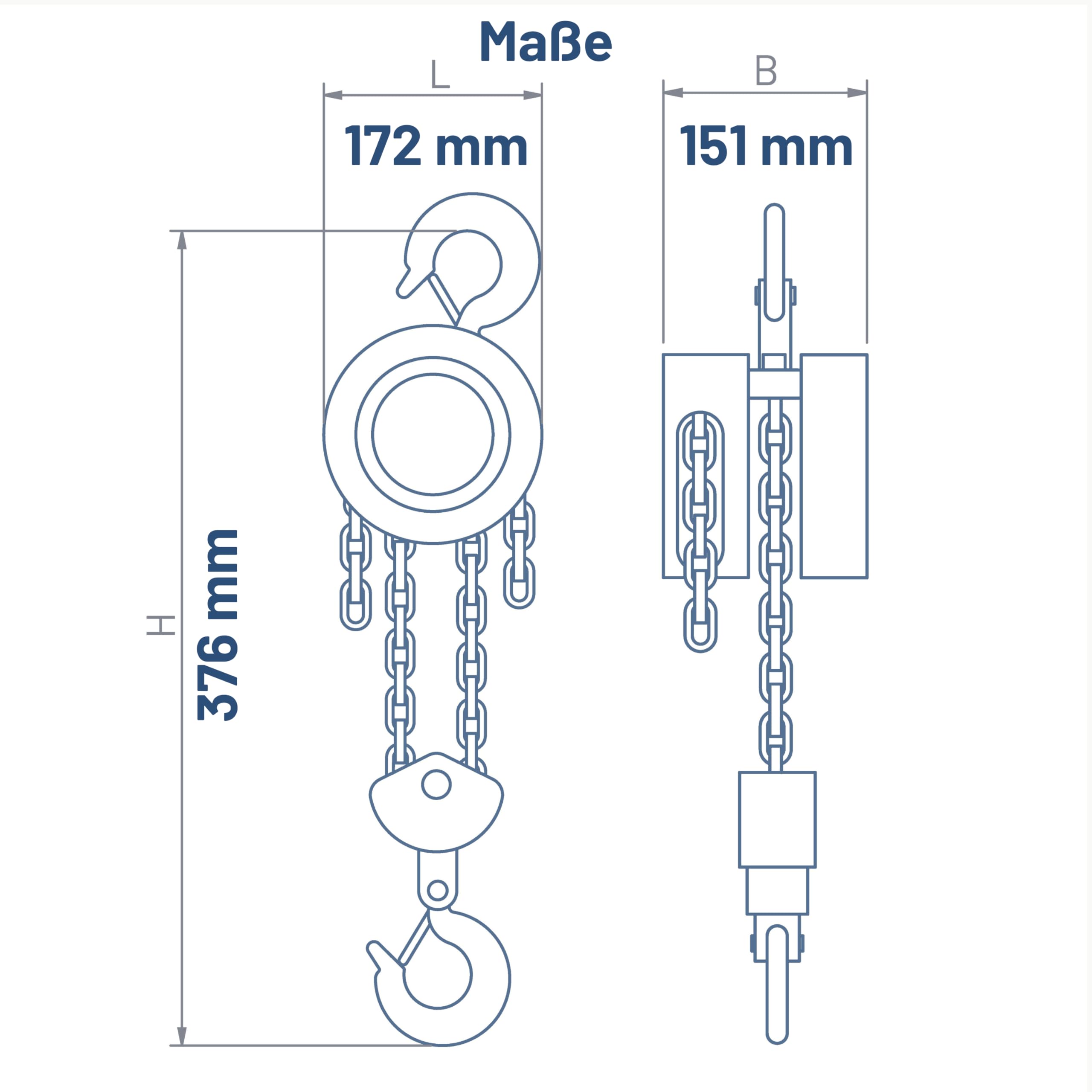 Pallit Kettenzug Flaschenzug 1000 kg Tragkraft mit 2,5 m langer Stahlkette Robuster Seilzug mit 360° drehbarer Haken, Mechanischer Lastbremse und Rücklaufsperre CHAIN-S
