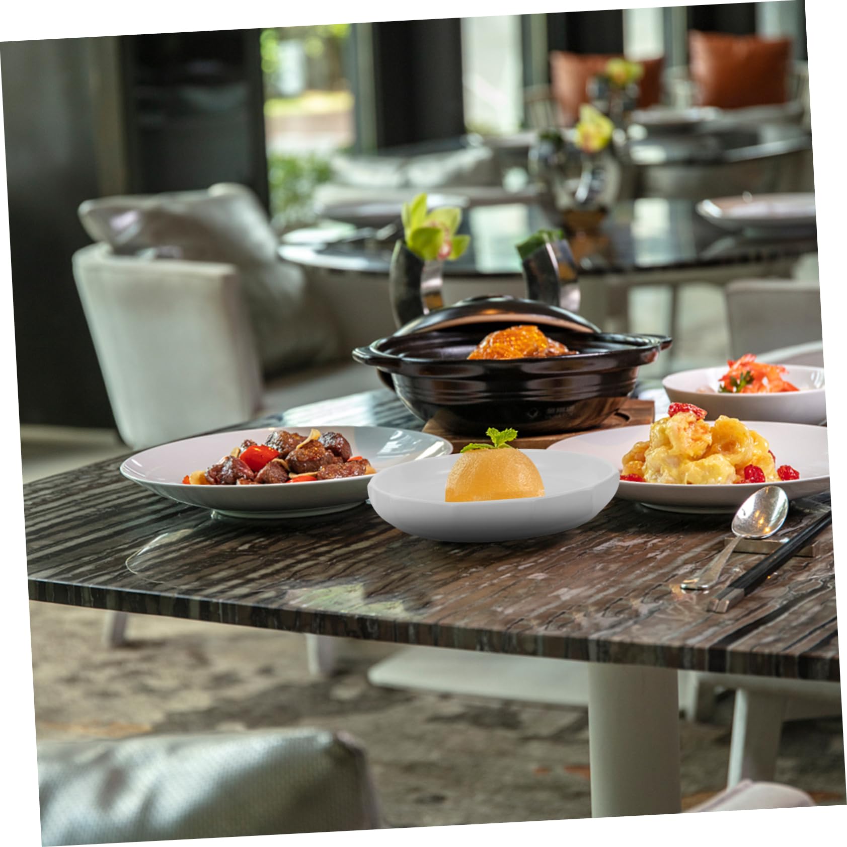 Gadpiparty Assiette Creuse Céramique Motif de Lotus Assiette Service pour Restaurant Hôtel Cuisine Polyvalente