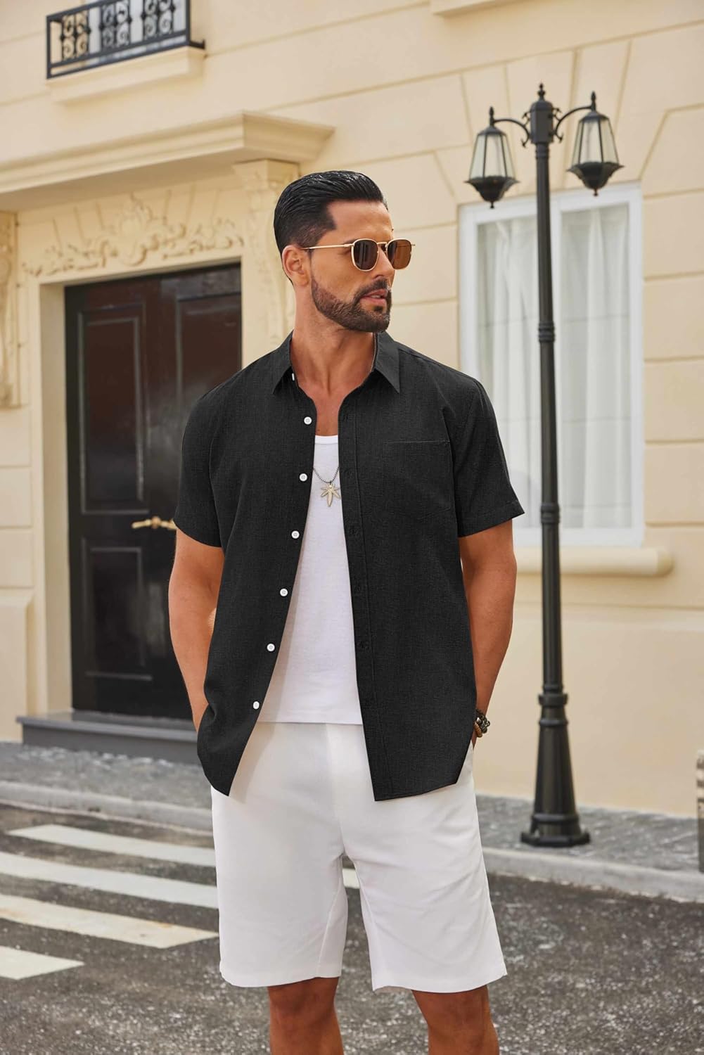 COOFANDY Mens Button Down Shirt Short Sleeve Casual Shirts Summer Beach Textured Shirts with Pocket - Image 6