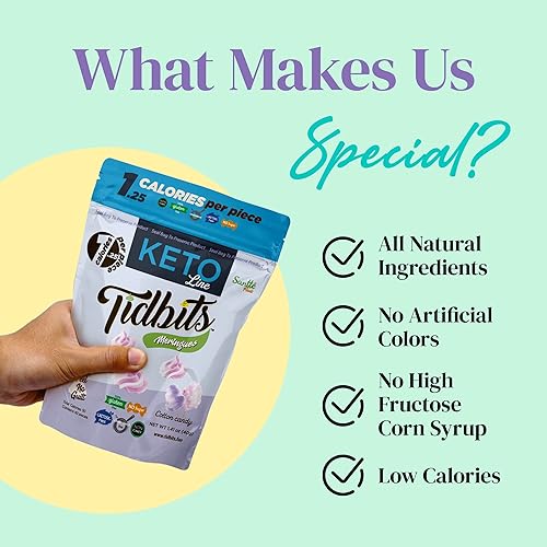 Miniatura 7 de TIDBITS FUN BITES Meringues - Paquete de 12 bocadillos saludables de algodón con sabor a azúcar, bajo en carbohidratos, bajo en calorías, sin