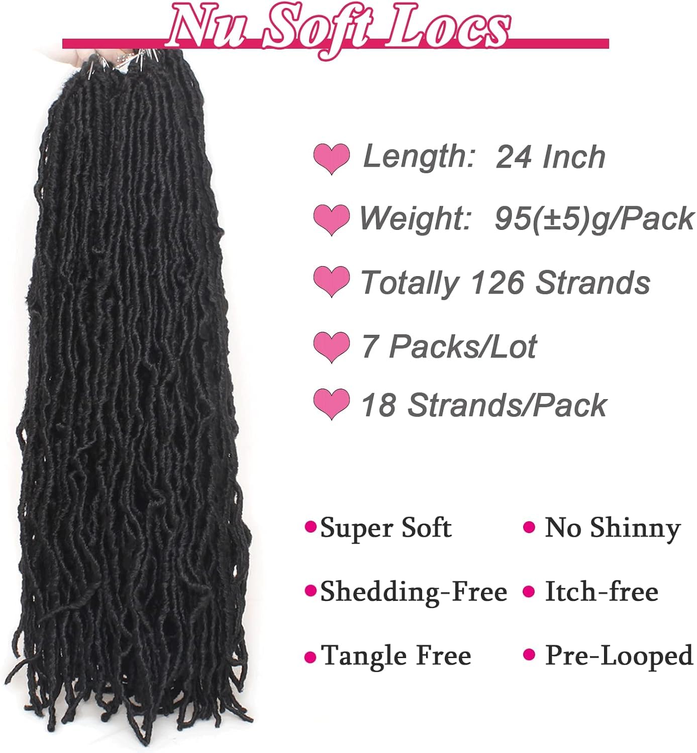 Leeven 24 Inch Goddess New Faux Locs Crochet Braids Hair 7 Packs Natural Black Pre-looped Messy Soft Crochet Hair Synthetic Distressed Faux Locs for Women 4# - Image 4