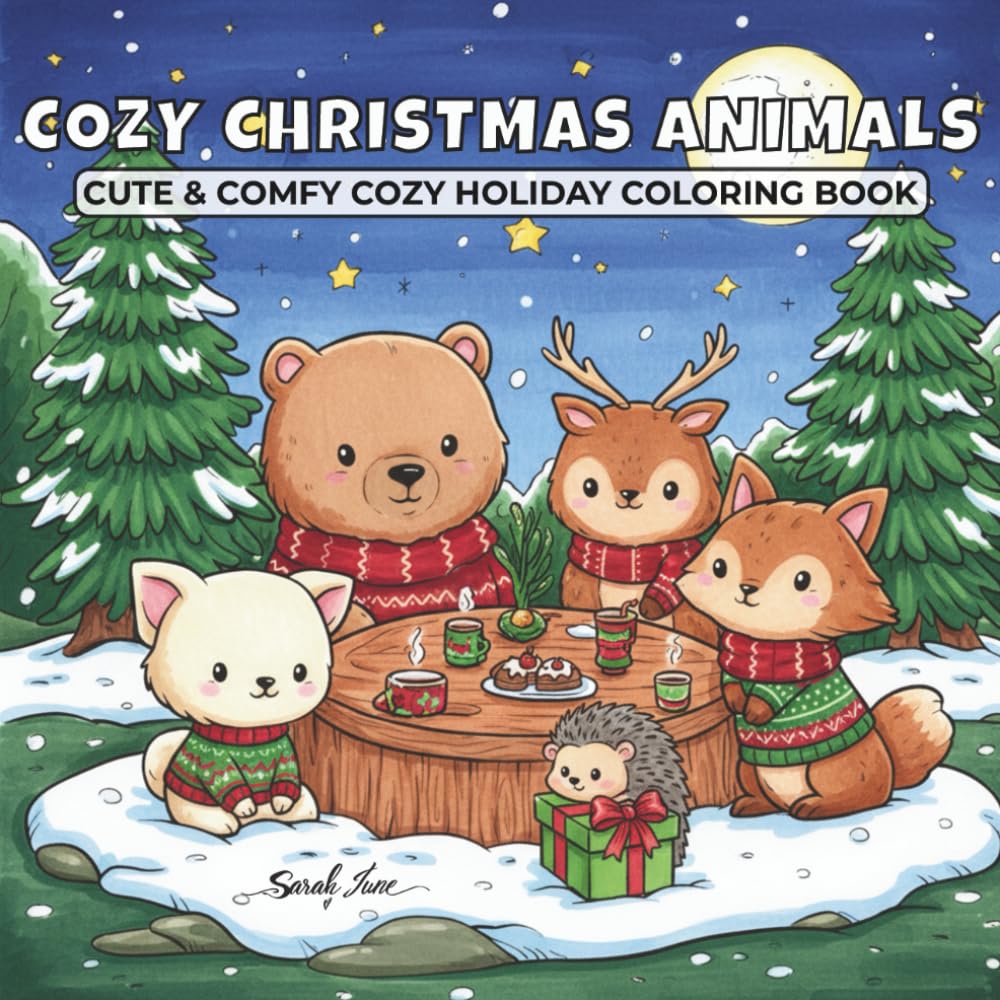 Cozy Christmas Animals: 50 Adorable Coloring Pages of Cute Fuzzy Friends Celebrating the Holidays