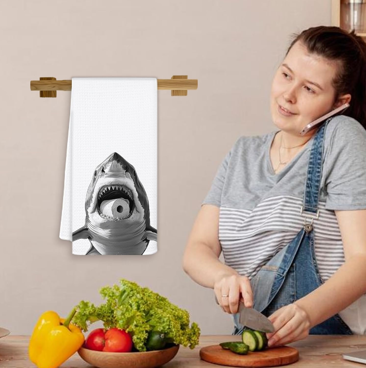 Funny Shark Coastal Hand Towels for Bathroom Washroom, Shark Bathroom Decor, Sharks Lover Gifts for Women Men, Coastal Beach Bathrooms Hand Towels, 16x24 Inch - Image 6