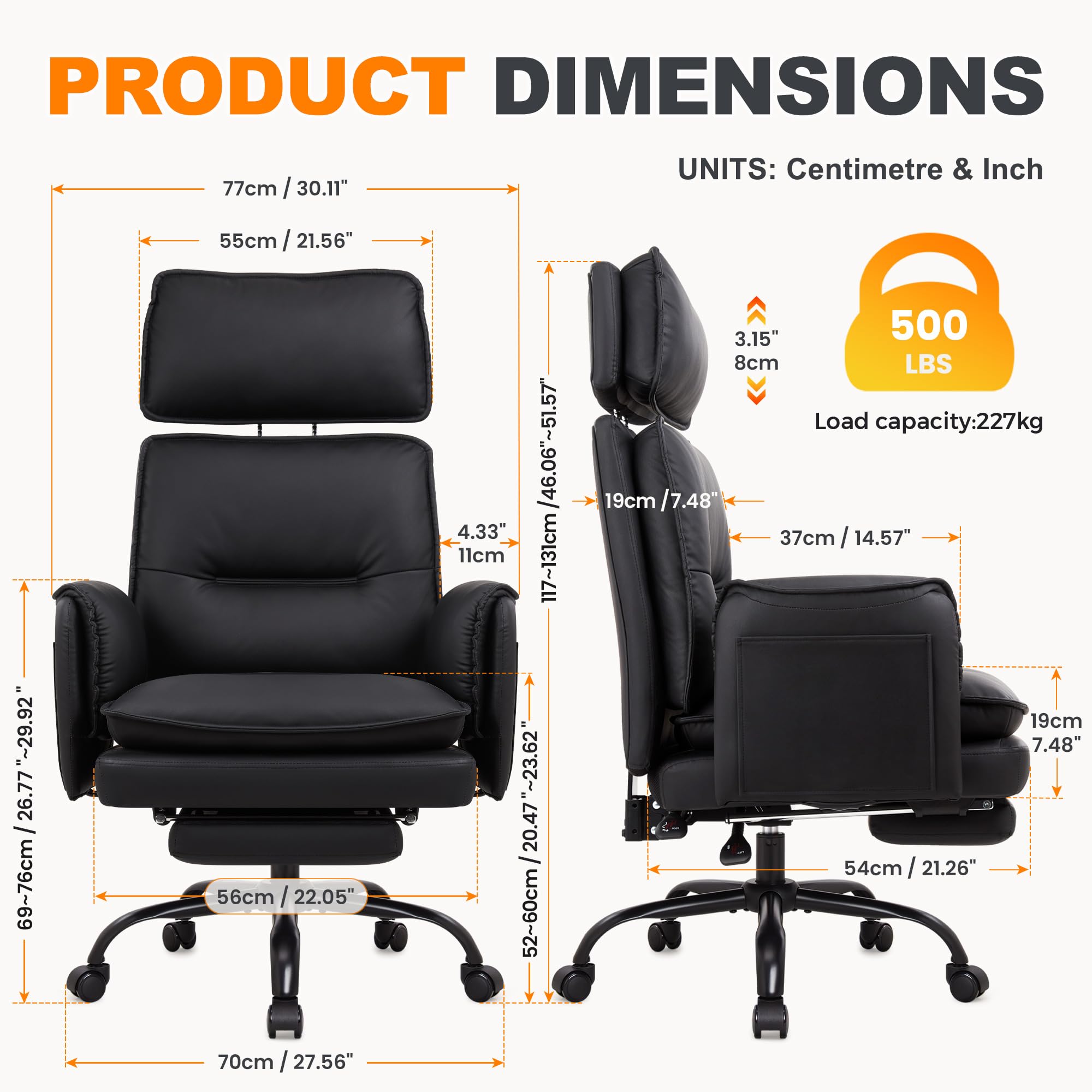 IWMH Silla de Oficina para Personas con Sobrepeso Ergonómica Silla Escritorio Silla Resistente para Ordenador Silla Giratoria con Cojín de Asiento Acolchado y Grueso Negro