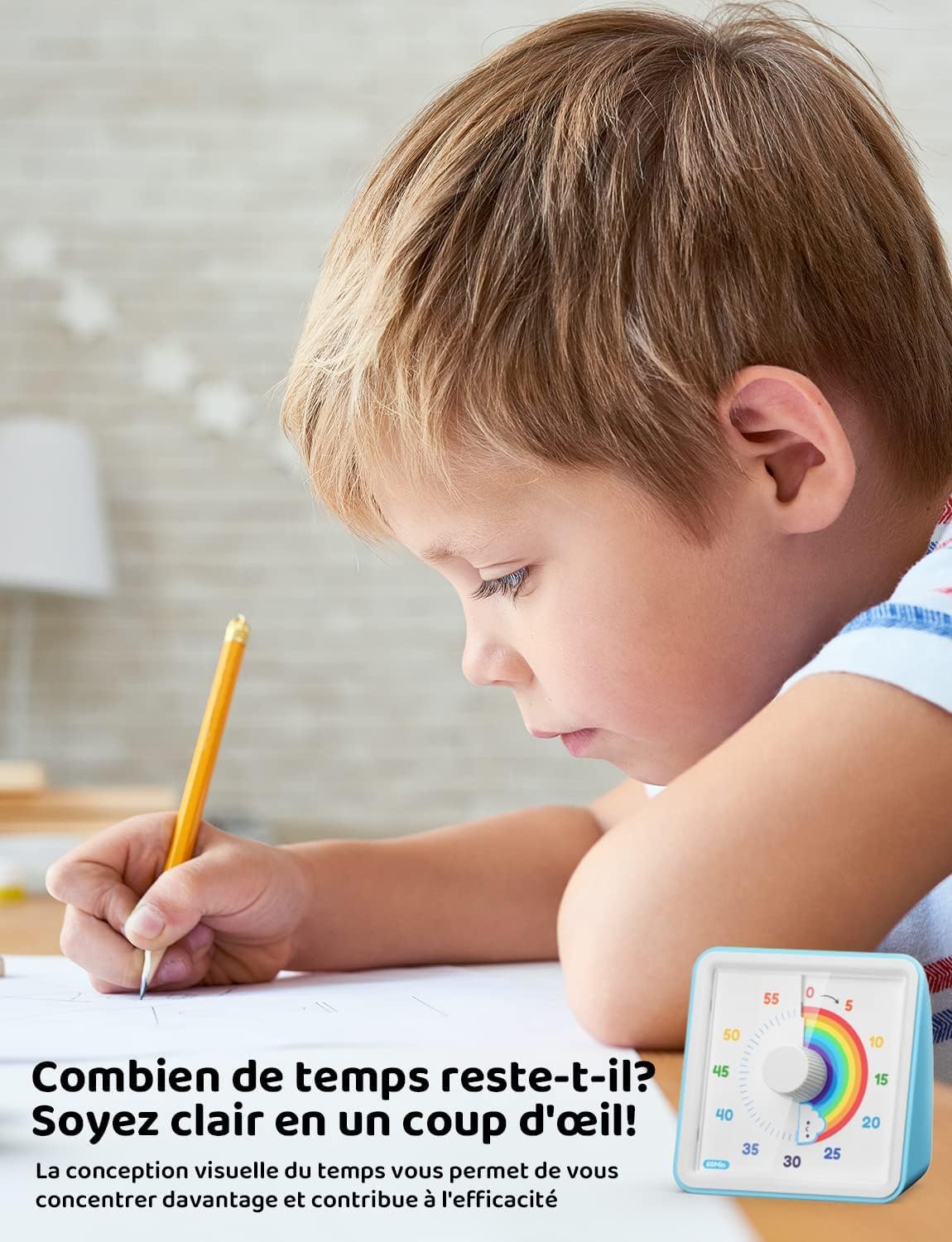 LIORQUE Minuteur Visuel Timer Enfant, 60 Minutes Chronometre Enfant et Compte à Rebours pour Enfants et Adultes, Silencieux Outil de Gestion du Temps pour Cuisine, Salle de Classe, Réunions (Bleu)