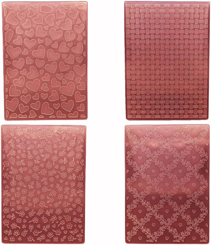 4 Pcs of Plastic Embossing Folder 5X7 Inch Valentine's Day Love Card Paper Crafts Plastic Textured Impressions for Card Making Scrapbooking