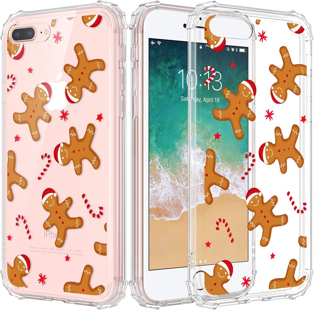 Caka Christmas Case for iPhone 6s Plus, iPhone 6 Plus Clear Floral Case with Christmas Design for Girls Women Girly Slim Soft TPU Case for iPhone 6 Plus 6s Plus 7 Plus 8 Plus (Gingerbread Man)