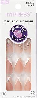 KISS imPRESS No Glue Press-On Nails French 'Glimpse' White Medium Coffin - Long-Lasting Mani Kit, 30 Nails, 4.5 Stars
