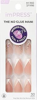KISS imPRESS No Glue Mani Press On Nails, French, 'Glimpse', White, Medium Size, Coffin Shape, Includes 30 Nails, Prep Pad, Instructions Sheet, 1 Manicure Stick, 1 Mini File