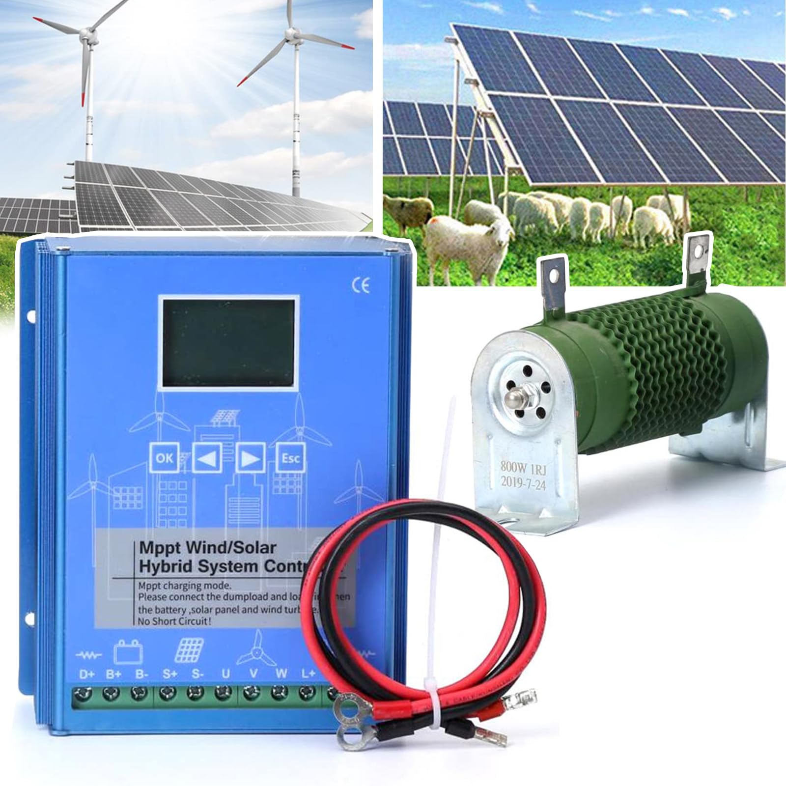 Système Hybride éolien et Solaire 400-2000 W, contrôleur de Charge MPPT, 12 V 24 V 48 V avec écran LCD, pour générateur d'éolienne Domestique Hors réseau, 24 V-1000 W