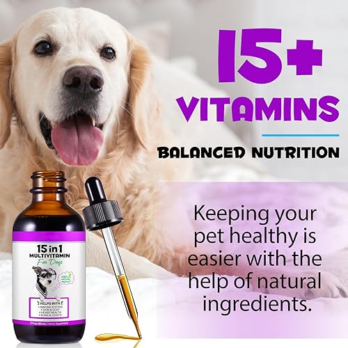 Miniatura 2 de Gotas multivitamínicas 15 en 1 para perros  Vitaminas y suplementos para perros Multivitaminas y minerales naturales para perros  Glucosamina, MSM