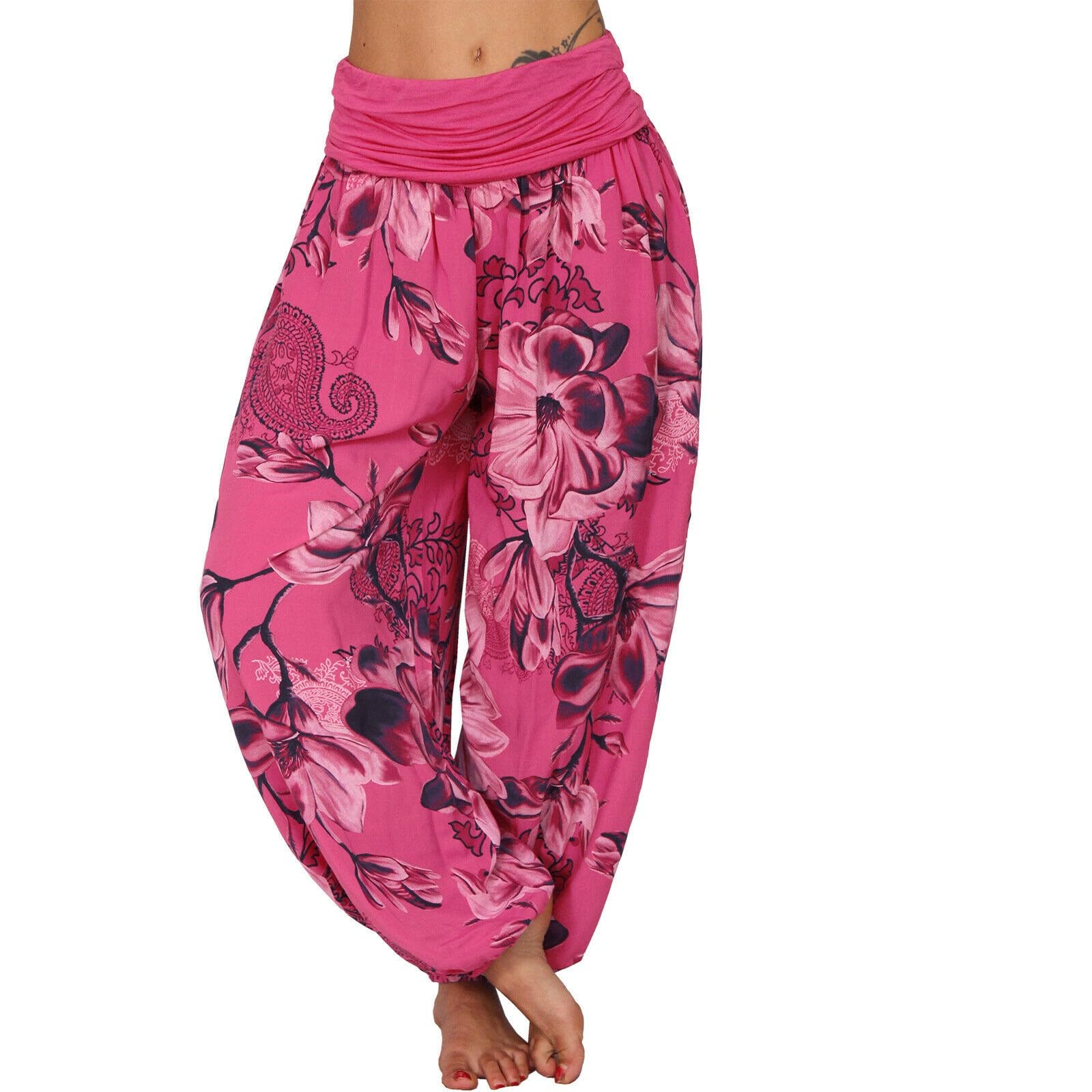 Generisch Pantalon sarouel d'été 3/4 pour femme - Léger - Grandes tailles - Pantalon bombé - Pantalon de plage - Hippie - Pantalon de loisirs - Pantalon de relaxation - Pantalon large - Pantalon de