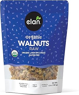 Elan Organic Walnuts, 5.3 oz, Raw Nuts, Unsalted, Unroasted, No Shell, Non-GMO, Vegan, Gluten-Free, Kosher, Healthy Snacks