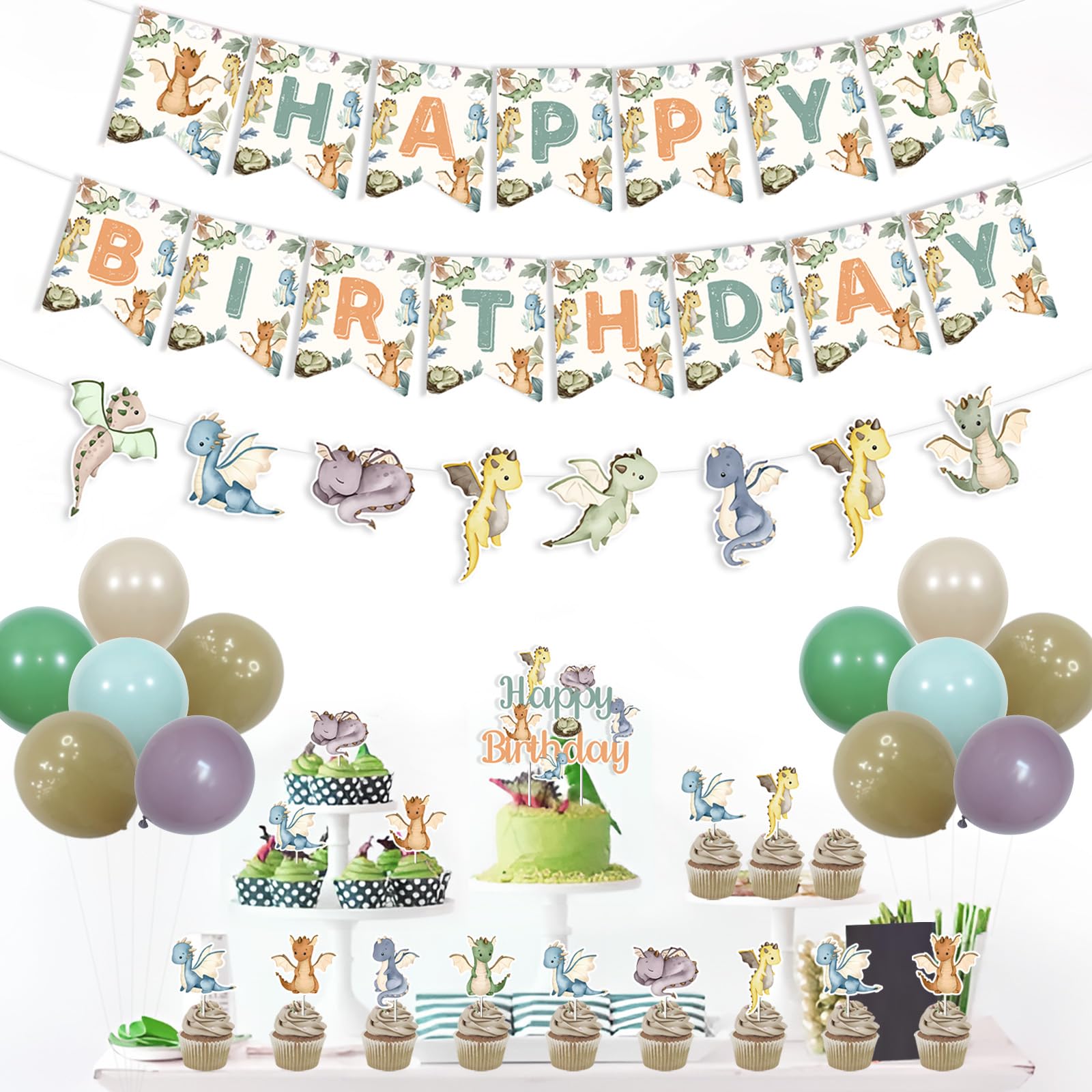 Dragon Banner A Little Dragon Is Turning One Banner & Garland - Dragon Birthday Party Decorations First Birthday Banner