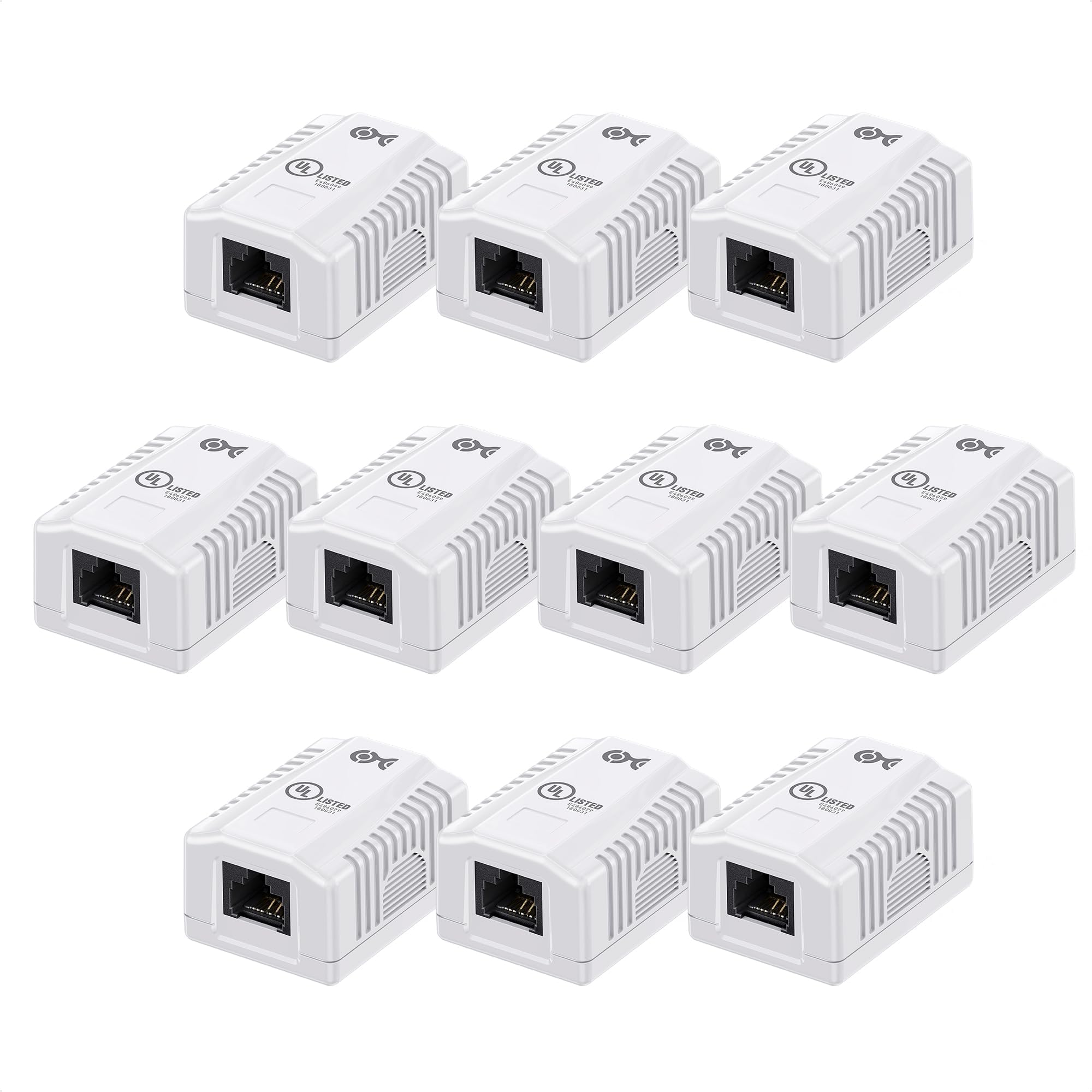 [UL Listed] Cable Matters 10-Pack 1-Port Cat6 RJ45 Surface Mount Box in White, 1-Port Cat6 Ethernet Wall Mount Box with 110 Punch Down Termination