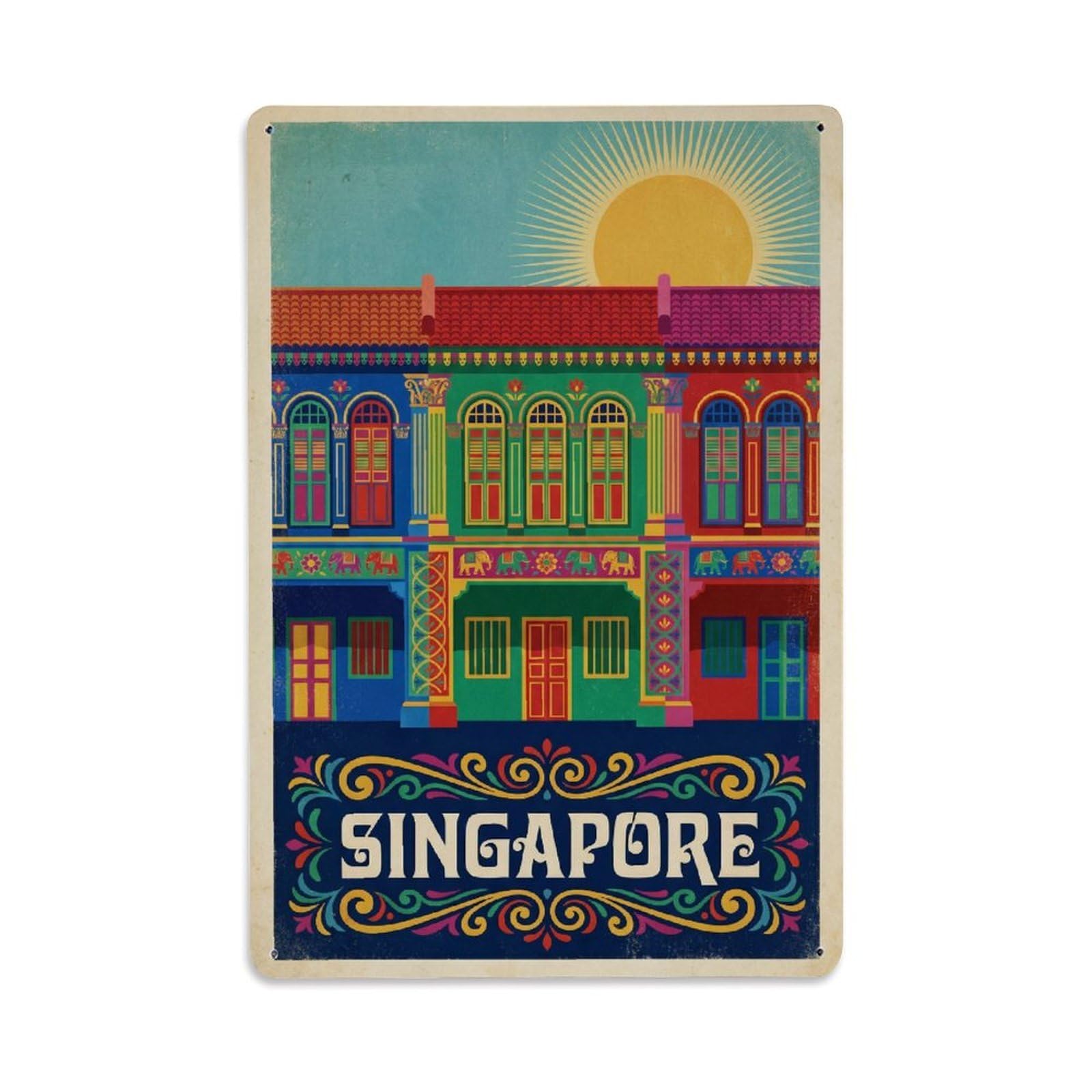 Huiyhb 8X12inch(20X30cm) Vintage Travel Singapore India Metal Tin Sign