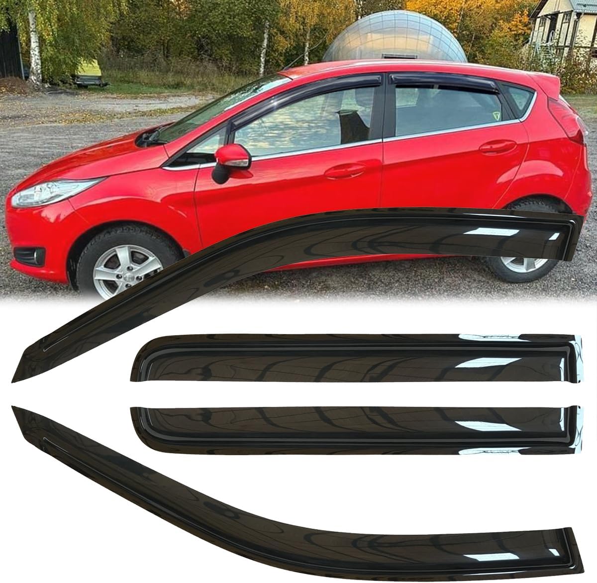 4pcs original shatterproof rainproof side window wind deflectors for 2009-2019 ford fiesta(sedan & hatchback),rain guards,nice looking window visors for cars,vent deflector 94547 for 09-19 ford fiesta(sedan & hatchback)