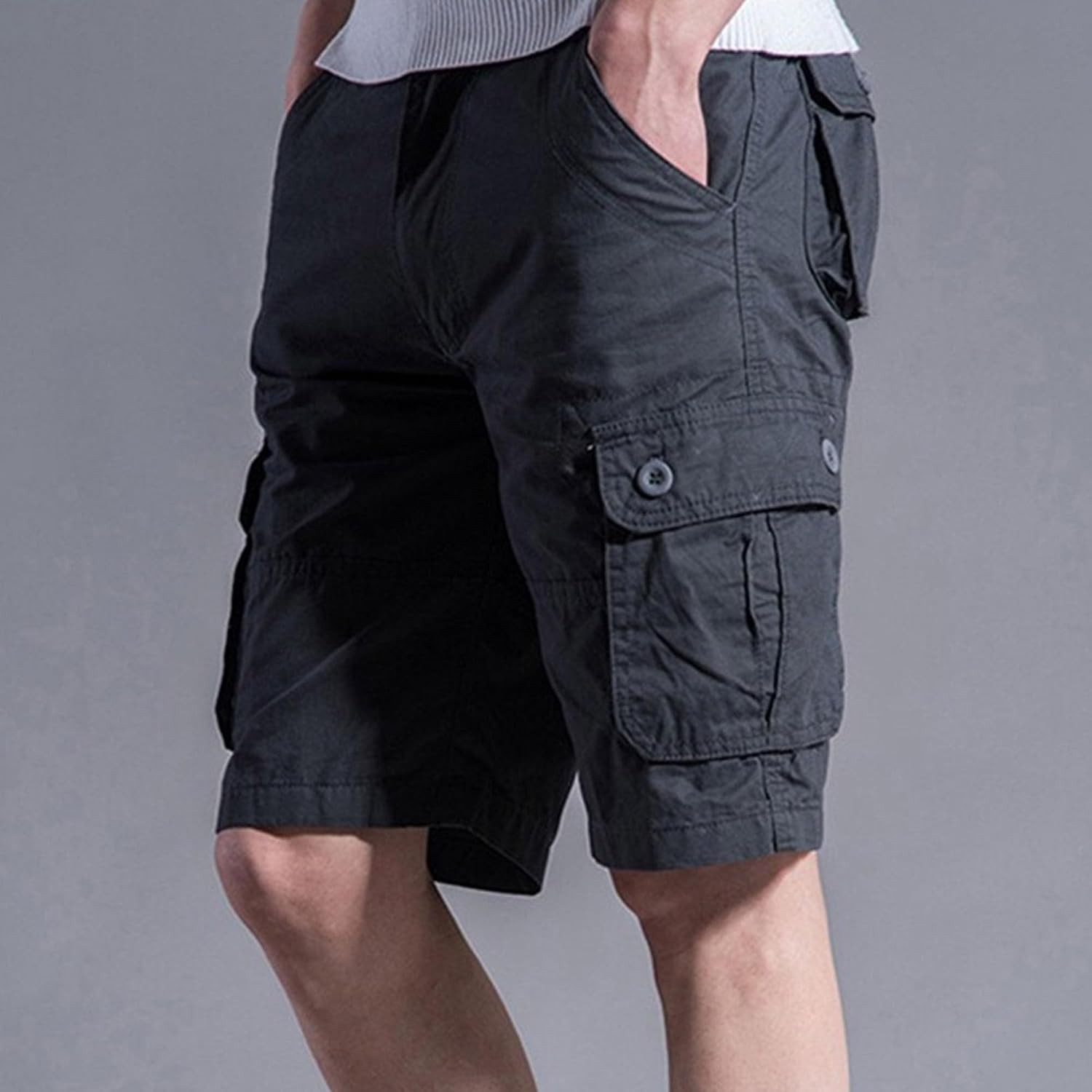 Maiyifu-GJ Cotton Casual Cargo Shorts for Men Lightweight Multi-Pockets Hiking Shorts Summer Casual Athletic Short Pants