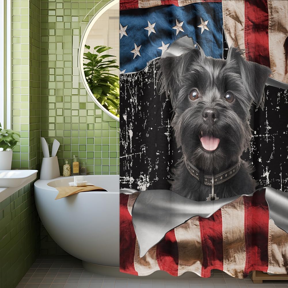 Funny Dog Shower Curtains Australian Cattle Dog with US Flag Decor Bathroom Curtain Waterproof, 72x72 Inches