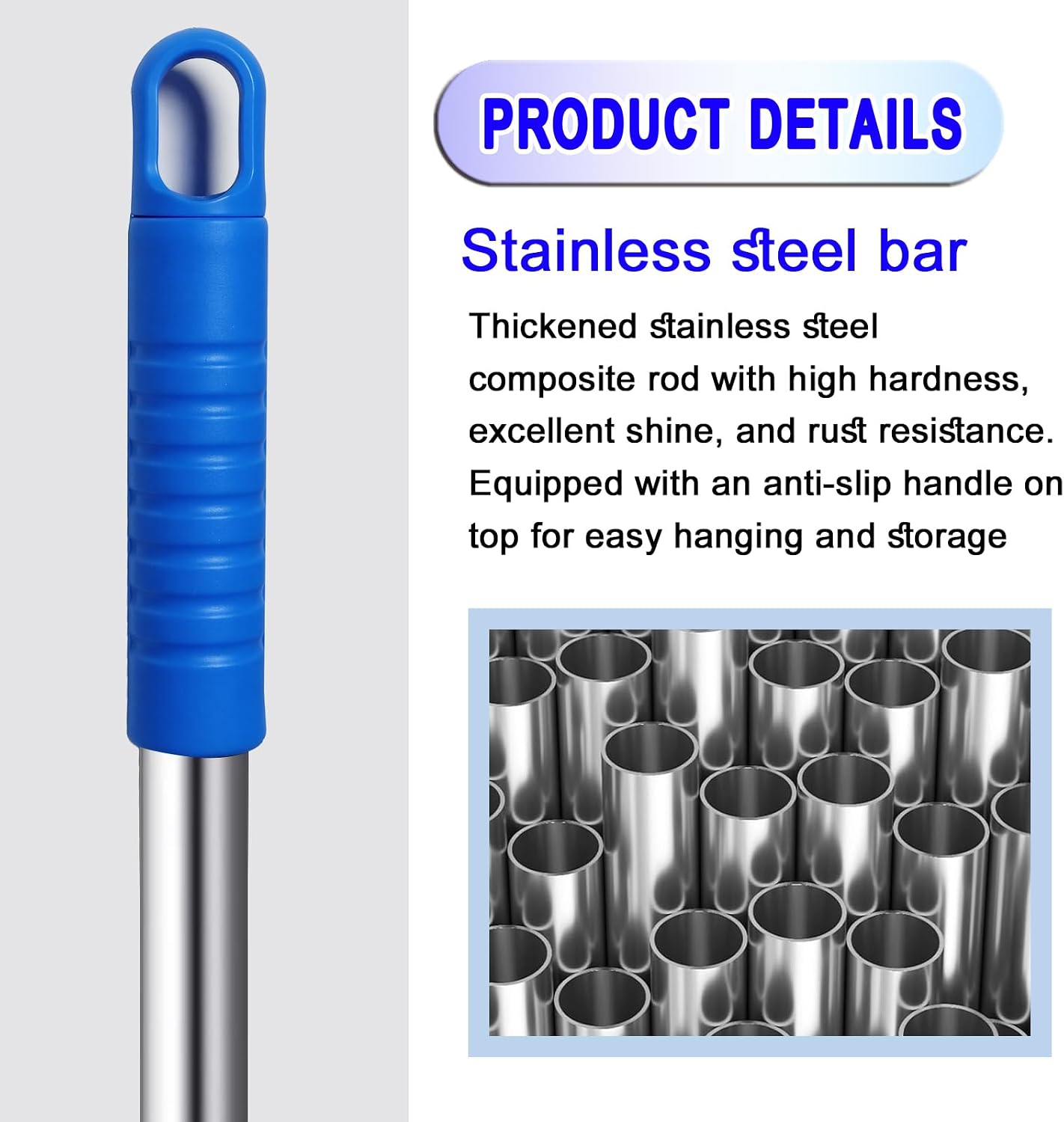 6 Pcs Clip on Dust Mop Handle with Chuck 51.18 Inch Stainless Steel Mop Replacement Stick Laminate Floor Cleaning Supplies for Kitchen Home Office Restaurant Bathroom Wood Tile