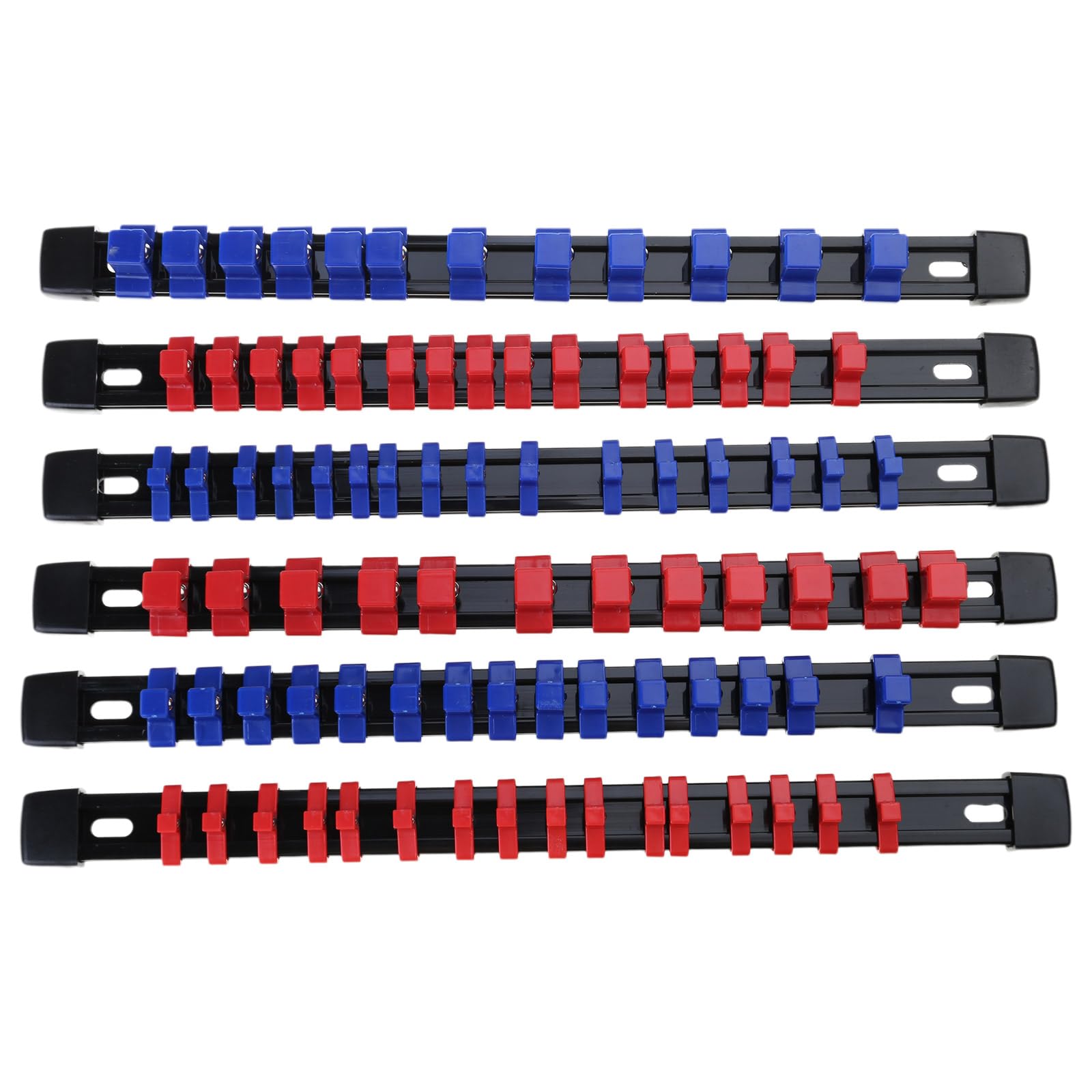 6Pcs Socket Organizer Tray Rack Holder Metric SAE 1/4" 3/8" 1/2" Red Blue Sleeve Holder Garage Storage Tool Rack